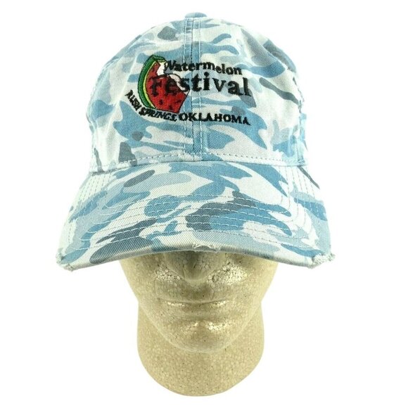 Watermelon Festival Blue Camo Baseball Cap Adjustable Distressed Nash Oklahoma - Picture 1 of 10